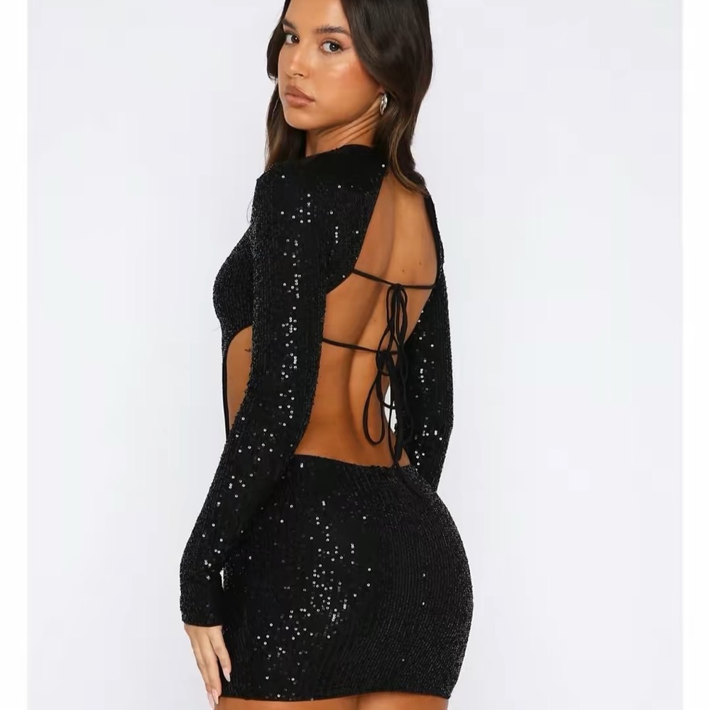 White Fox Black Backless Sequin Dress